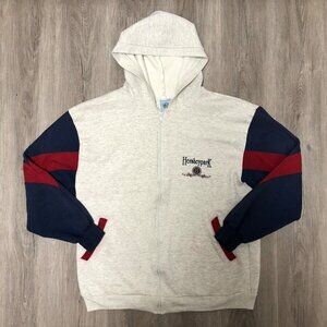 Vintage Hershey Park Hoodie Sweatshirt Size L/XL 90s Zip Up Color Block Gray